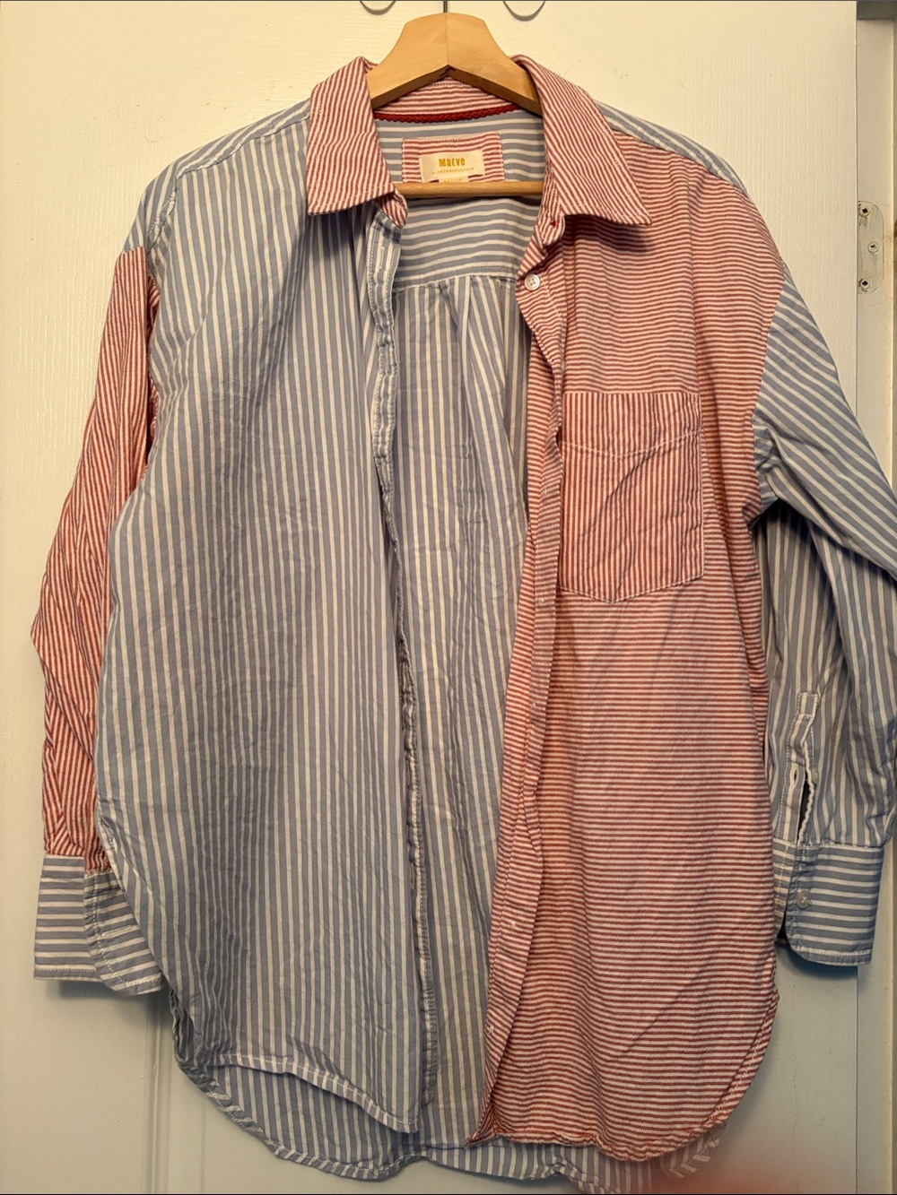 Maeve Two-Tone Striped Button-Down Shirt in Blue & Red
